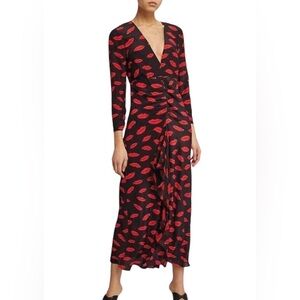 RIXO RTR Black Dress with Red Lip Print